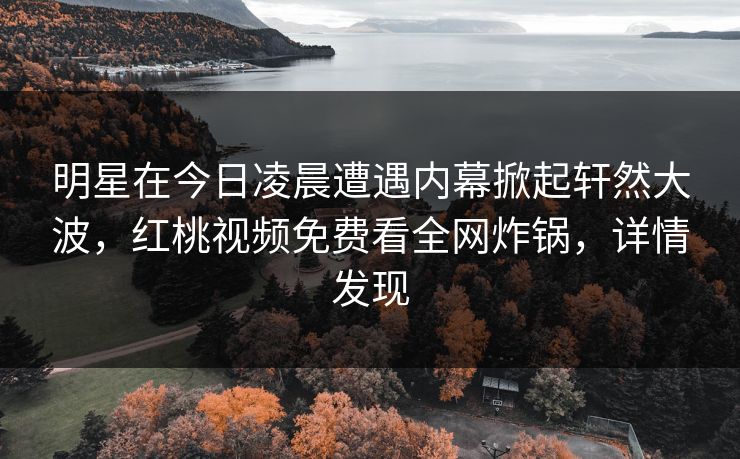 明星在今日凌晨遭遇内幕掀起轩然大波，红桃视频免费看全网炸锅，详情发现